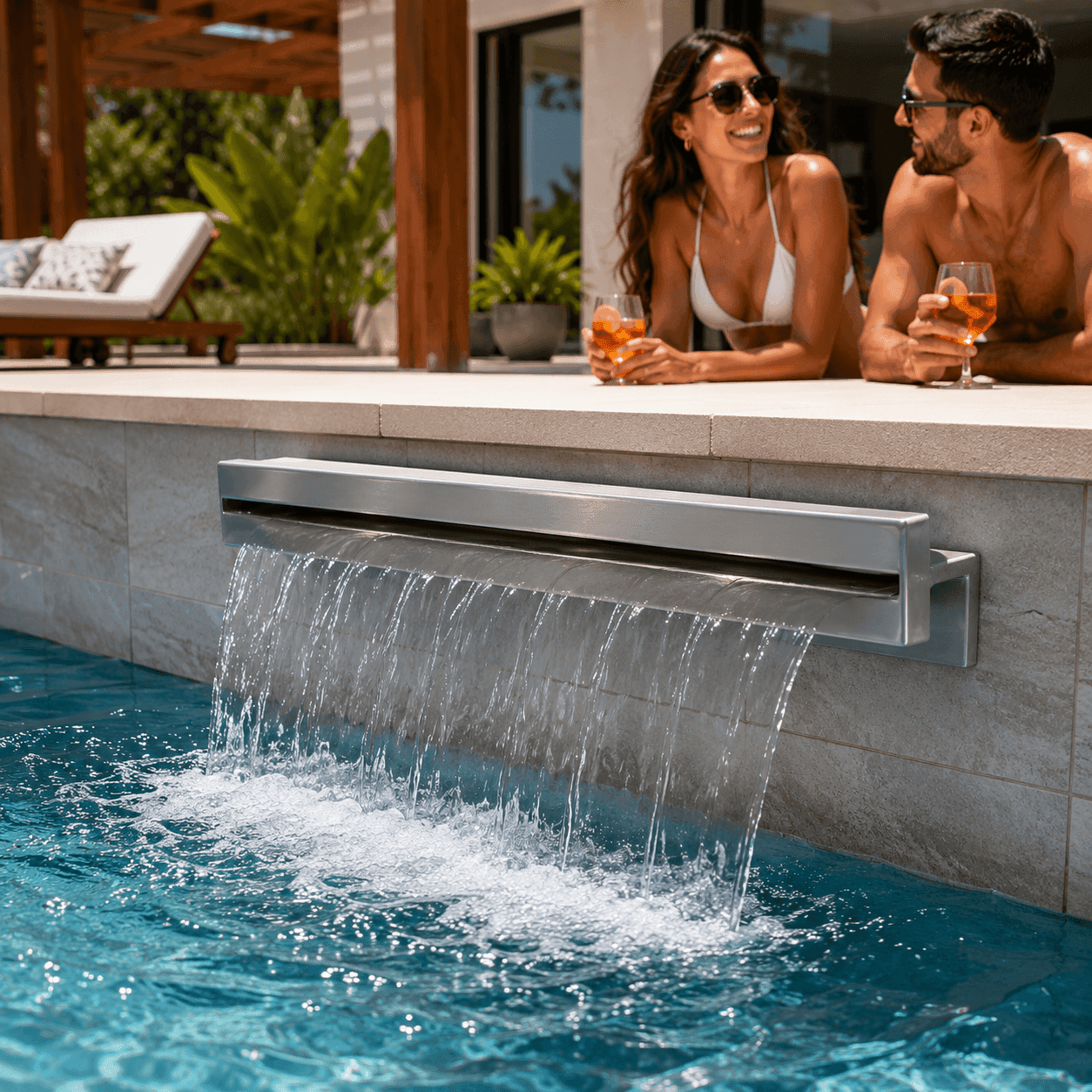 Cascata Embutir Lamina Curta 120cm Inox 304 — Cascata para Piscina