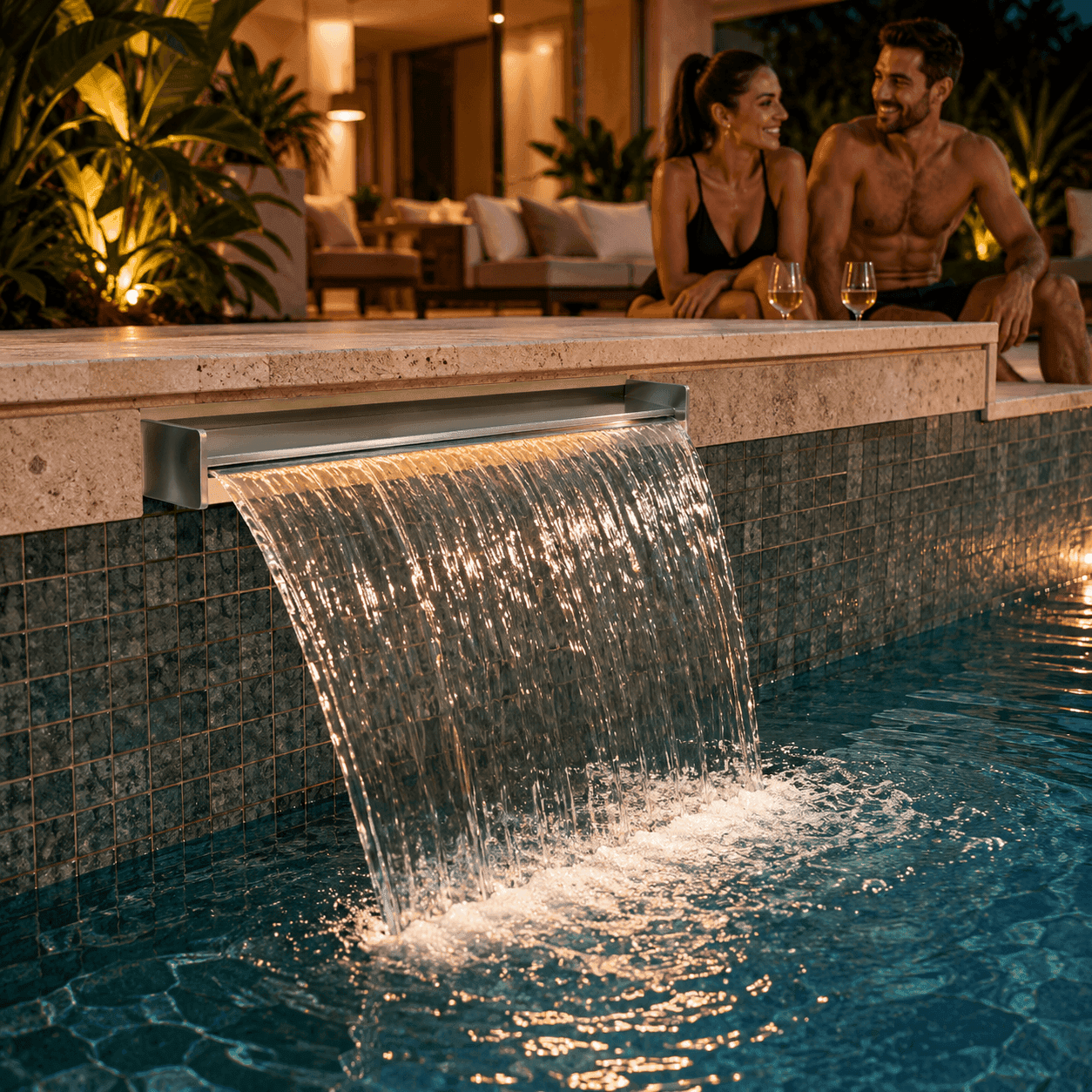 Cascata Embutir Lamina Longa 40cm Inox 304 — Cascata para Piscina