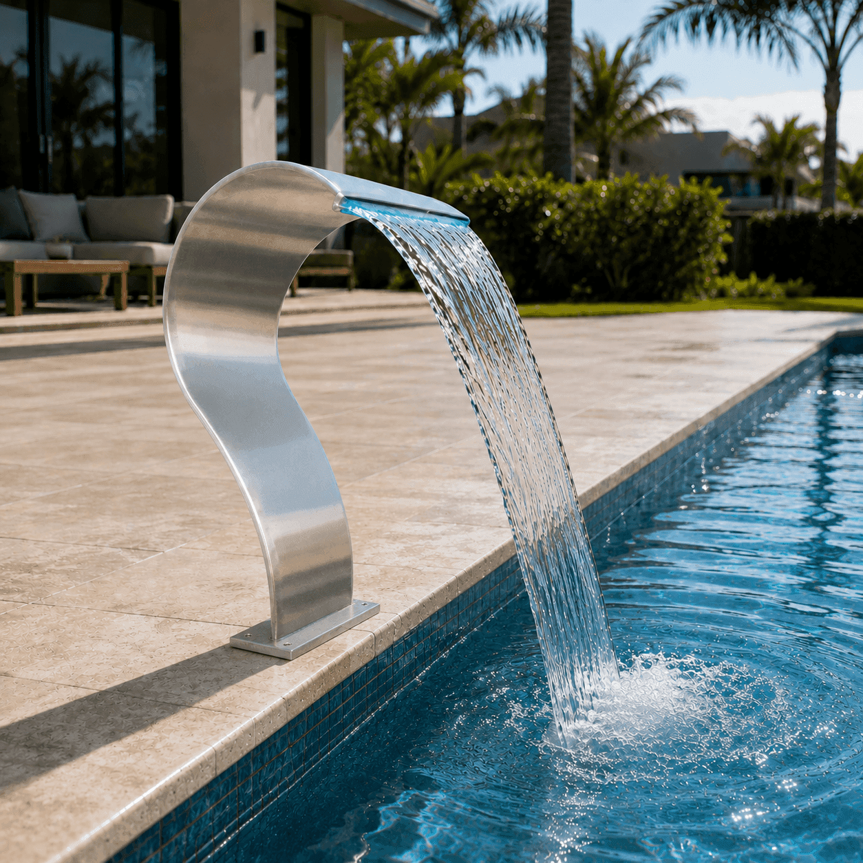 Cascata High Tech Naja Fan 50x16cm Inox 304 com LED RGB — Cascata para Piscina