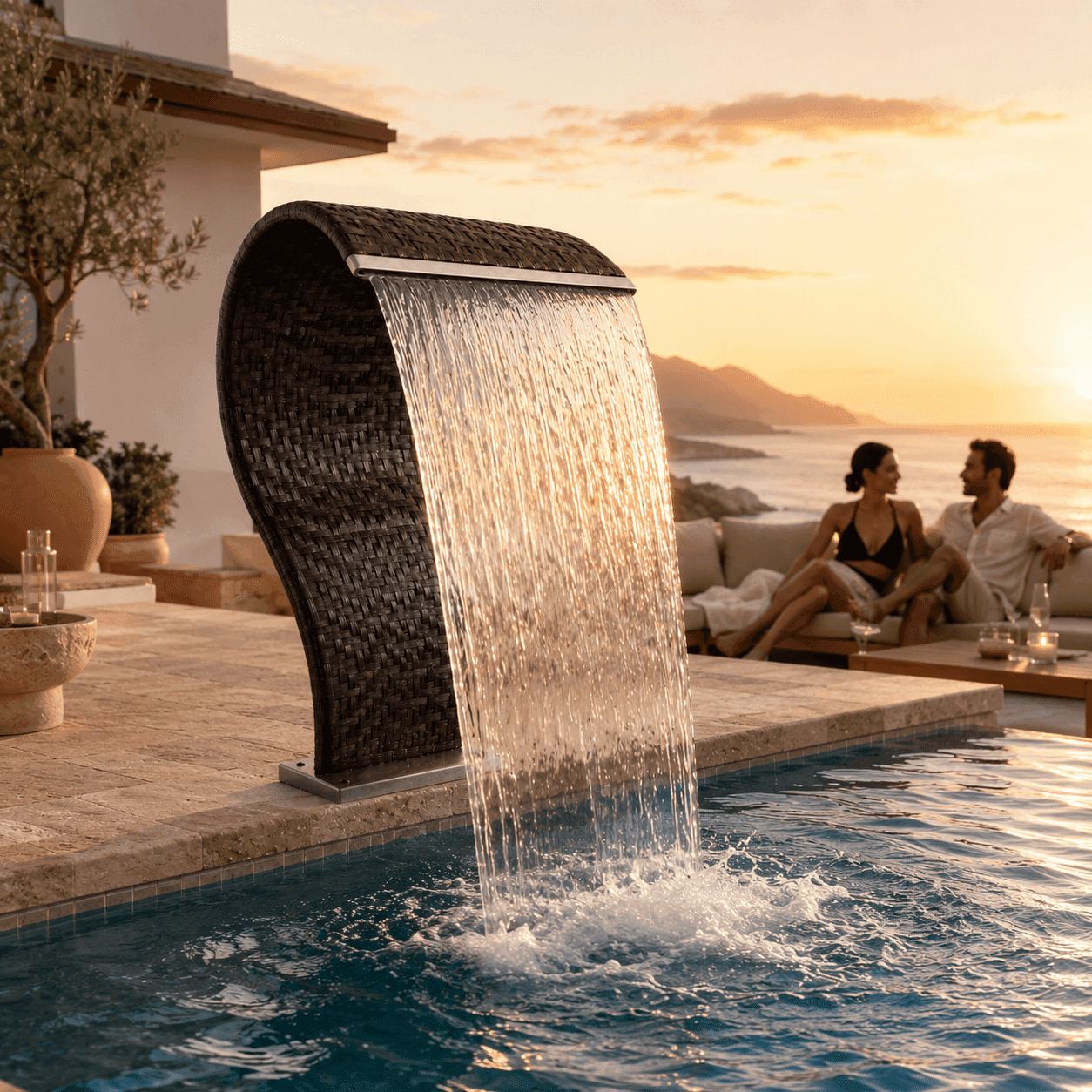 Cascata High Tech Naja Fan 50x16cm Revestida em Junco — Cascata para Piscina