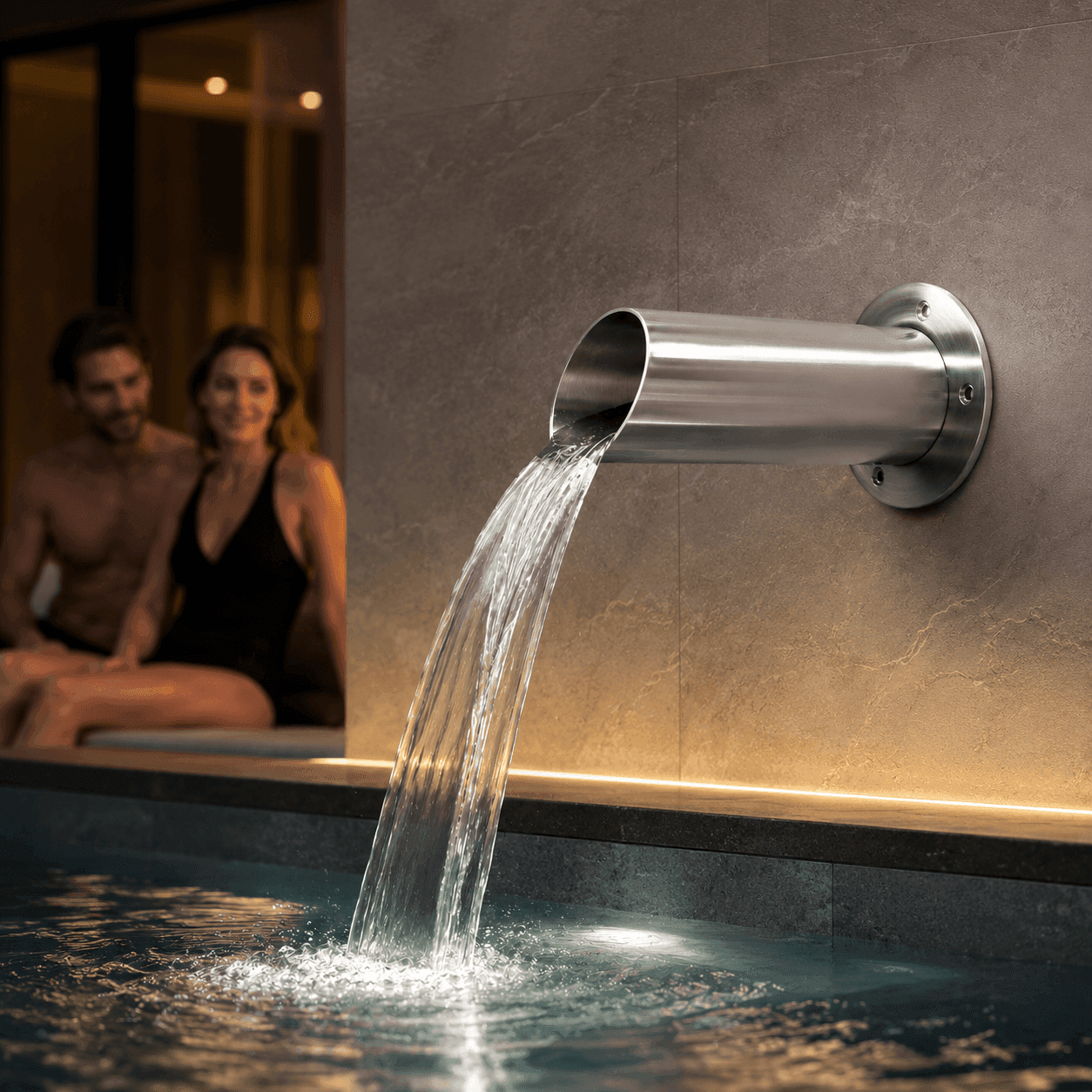 Cascata Tubular Bica Redonda Inox 304 — Cascata para Piscina