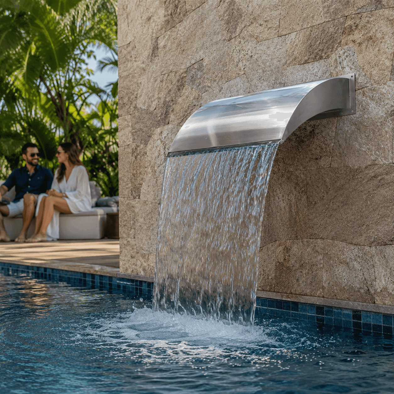 Cascata Wave Wall Pequena 50x25cm Inox 304 — Cascata para Piscina