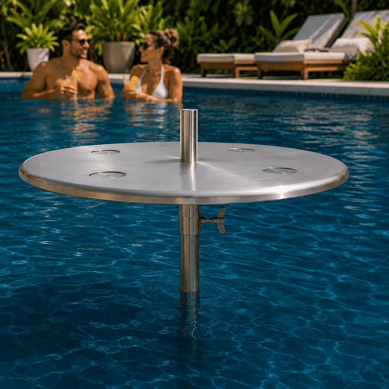 Mesa Bar Molhado Redonda com Regulagem 60cm Inox 304 — Cascata para Piscina